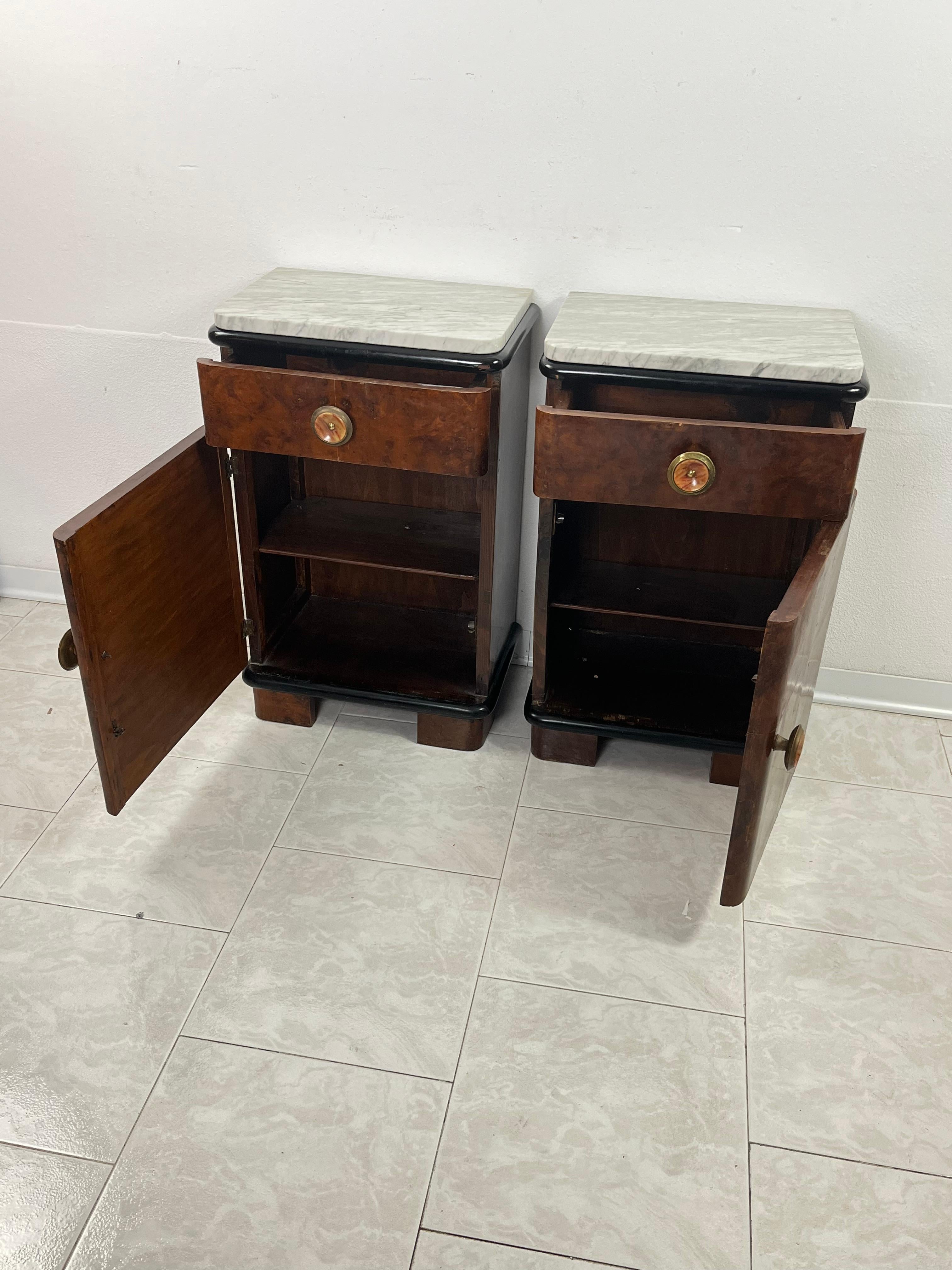 Set Of 2 Art Deco Bedside Tables With Marble Top, 1930s For Sale 4