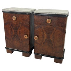 Ensemble de 2 tables de chevet Art Déco avec plateau en marbre, années 1930