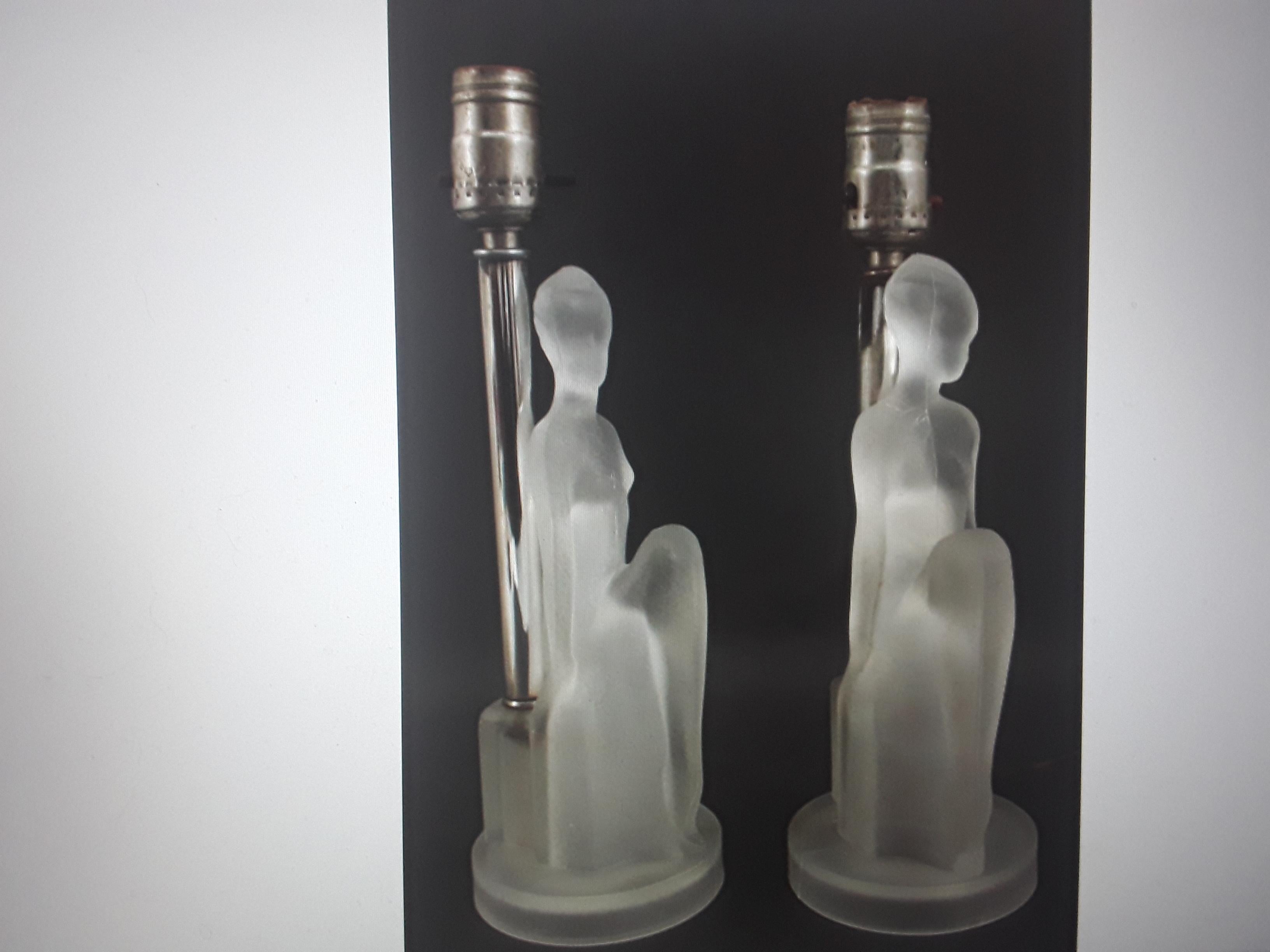 Set of 2 Art Deco c1920's Frosted Nude Female Art Glass Sculpture Lamps. These are lovely. 