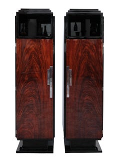 Set of 2 Art Deco Cabinets in Black with modernist Handle, France 1930s