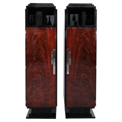 Set of 2 Art Deco Cabinets in Black with modernist Handle, France 1930s