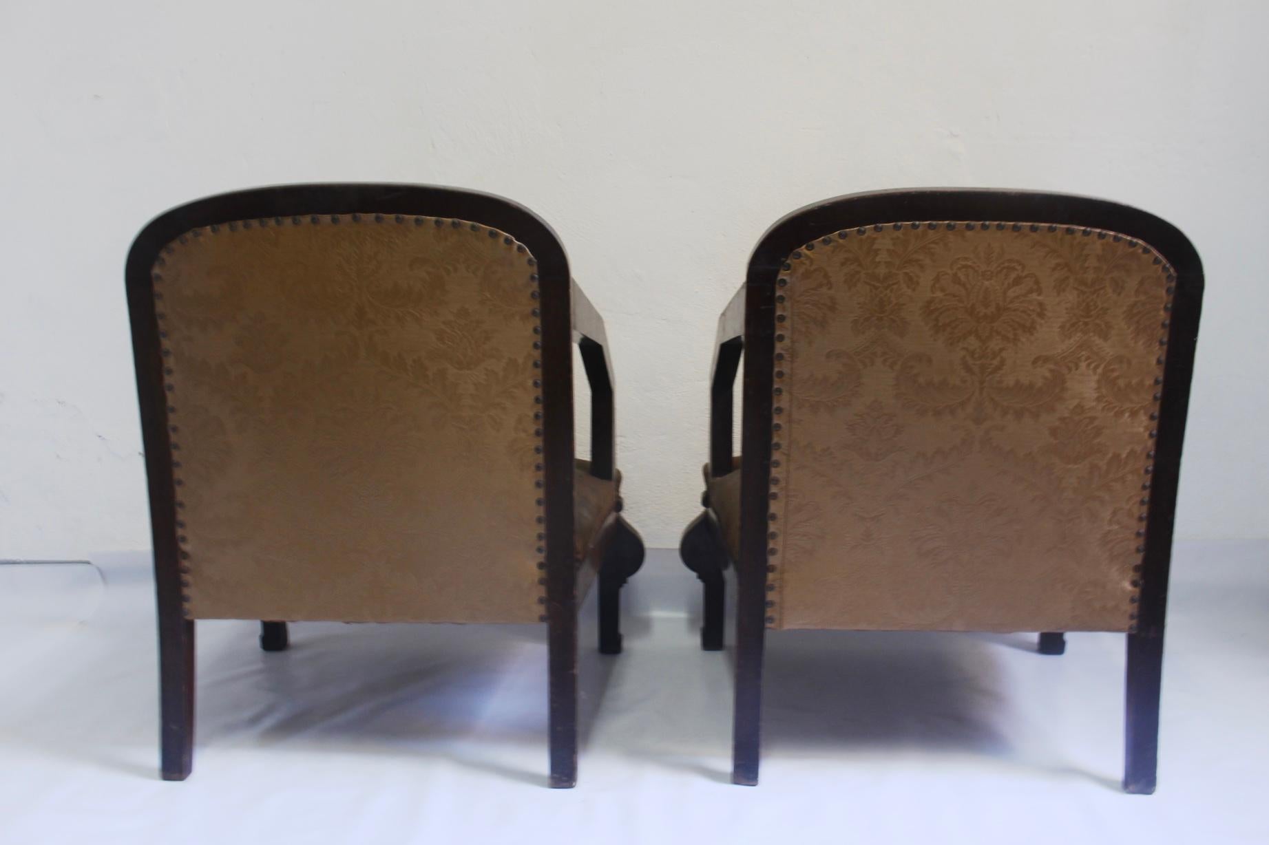 Set of 2 Art Deco Club Armchair with Brocade Silk Upholstery, 1930s For Sale 5