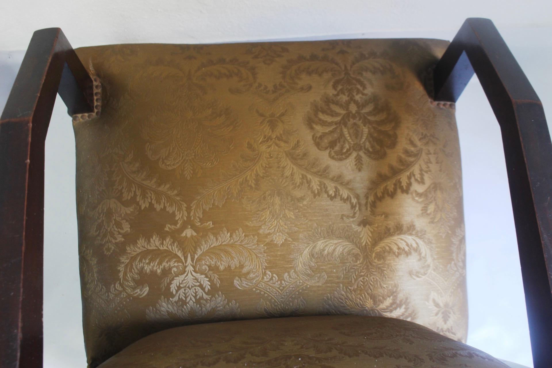 Pair of Art Deco Club Armchair with Golden Brocade Silk , 1930s im Angebot 4