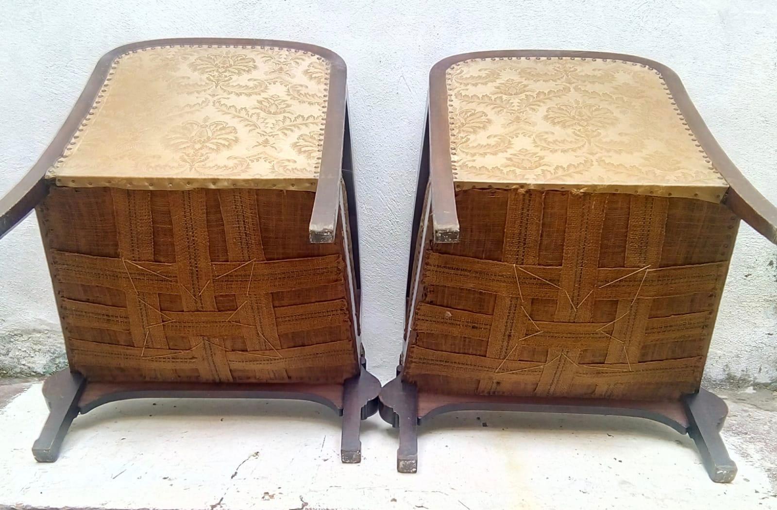 Set of 2 Art Deco Club Armchair with Brocade Silk Upholstery, 1930s For Sale 11