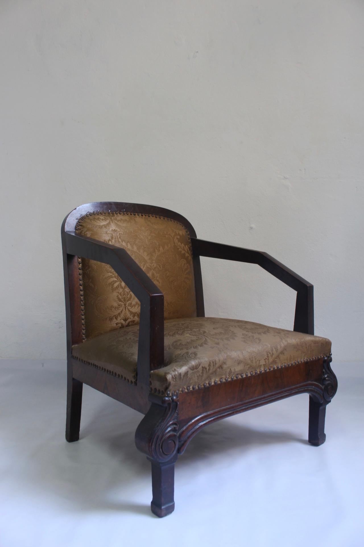 Set of 2 Art Deco Club Armchair with Brocade Silk Upholstery, 1930s For Sale 2
