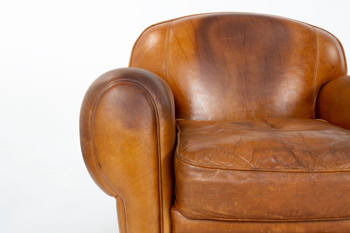 Set di 2 poltrone club in pelle marrone dal design Art Deco in vendita 5