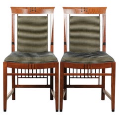 Set of 2 Art Deco design dining chairs with fabric upholstery