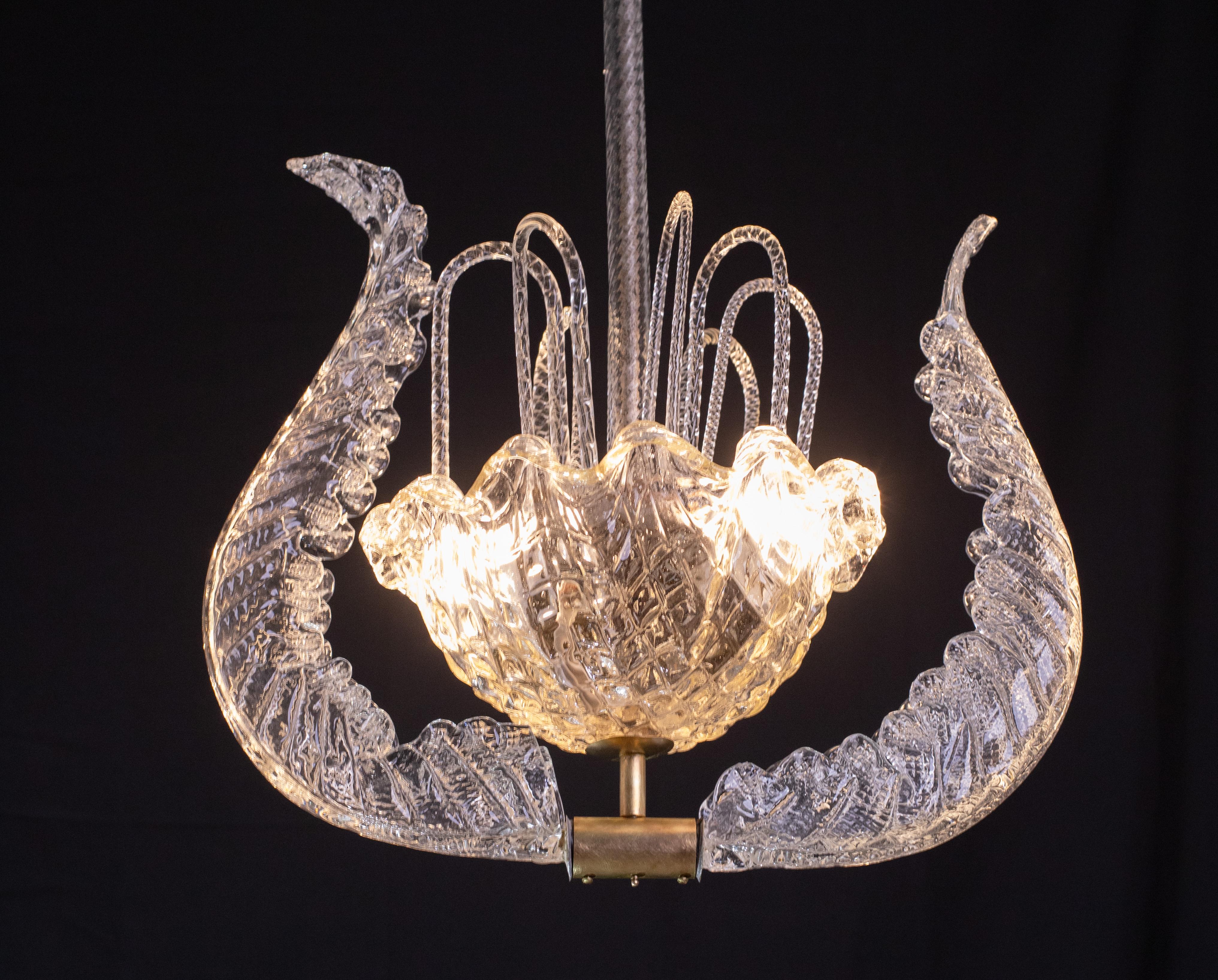 Metà XX secolo Set di 2 lampadari a fontana Art Decò di Barovier e Toso, vetro di Murano, 1940 in vendita