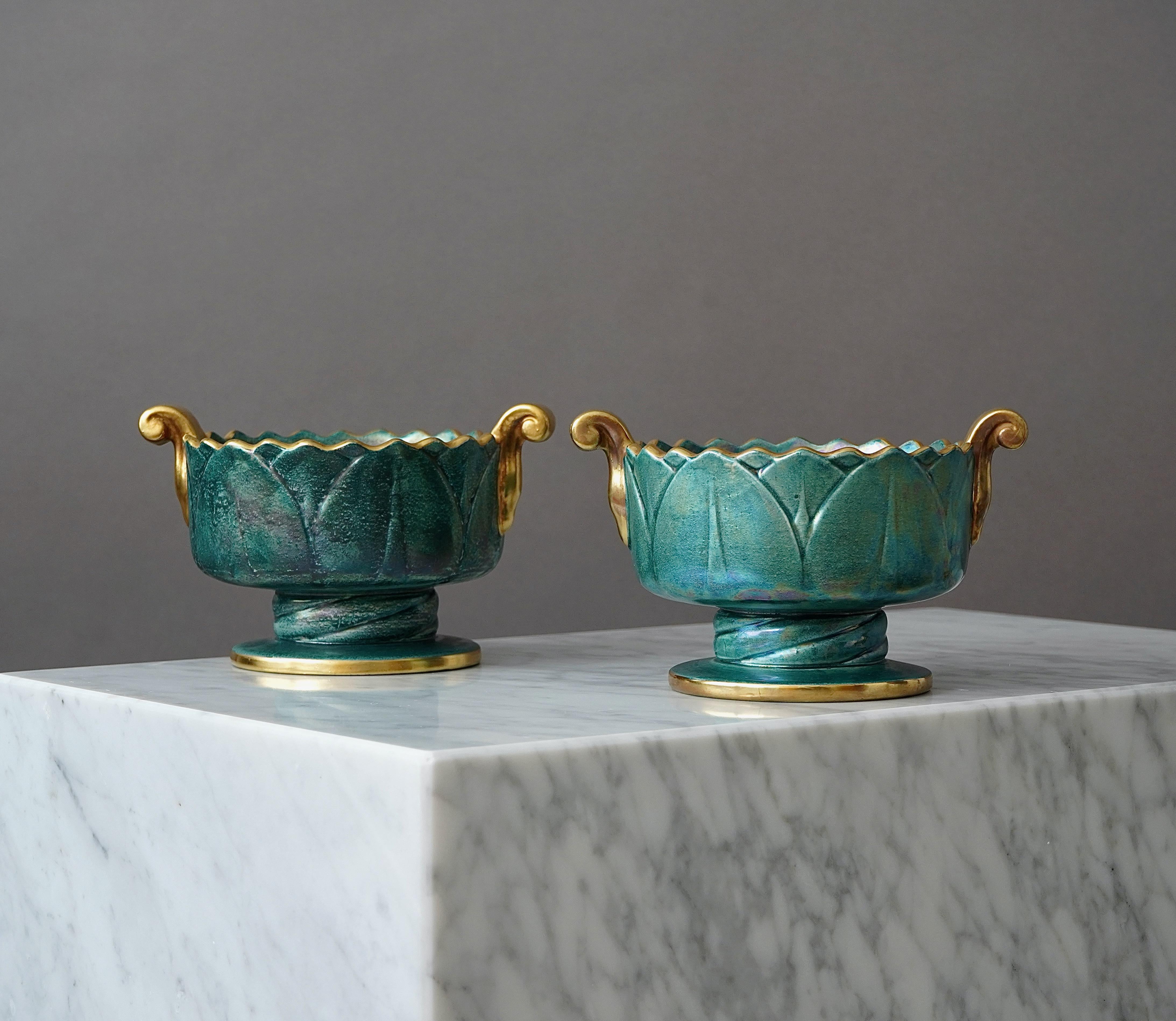 Glazed Set of 2 Art Deco Lustre Bowls by Josef Ekberg for Gustavsberg, Sweden, 1920s For Sale