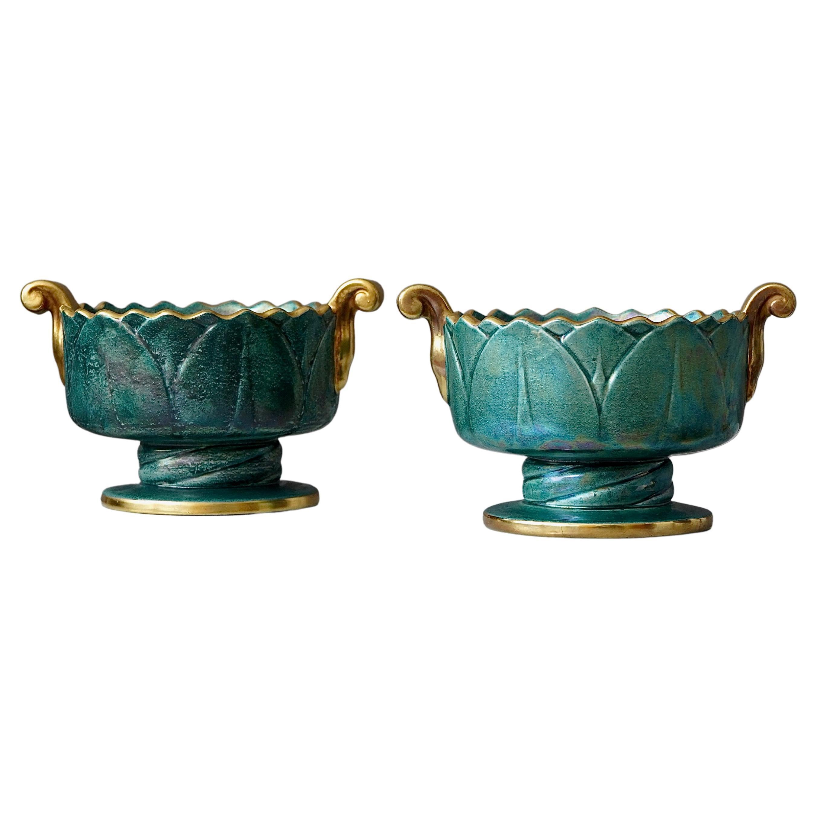Set of 2 Art Deco Lustre Bowls by Josef Ekberg for Gustavsberg, Sweden, 1920s For Sale