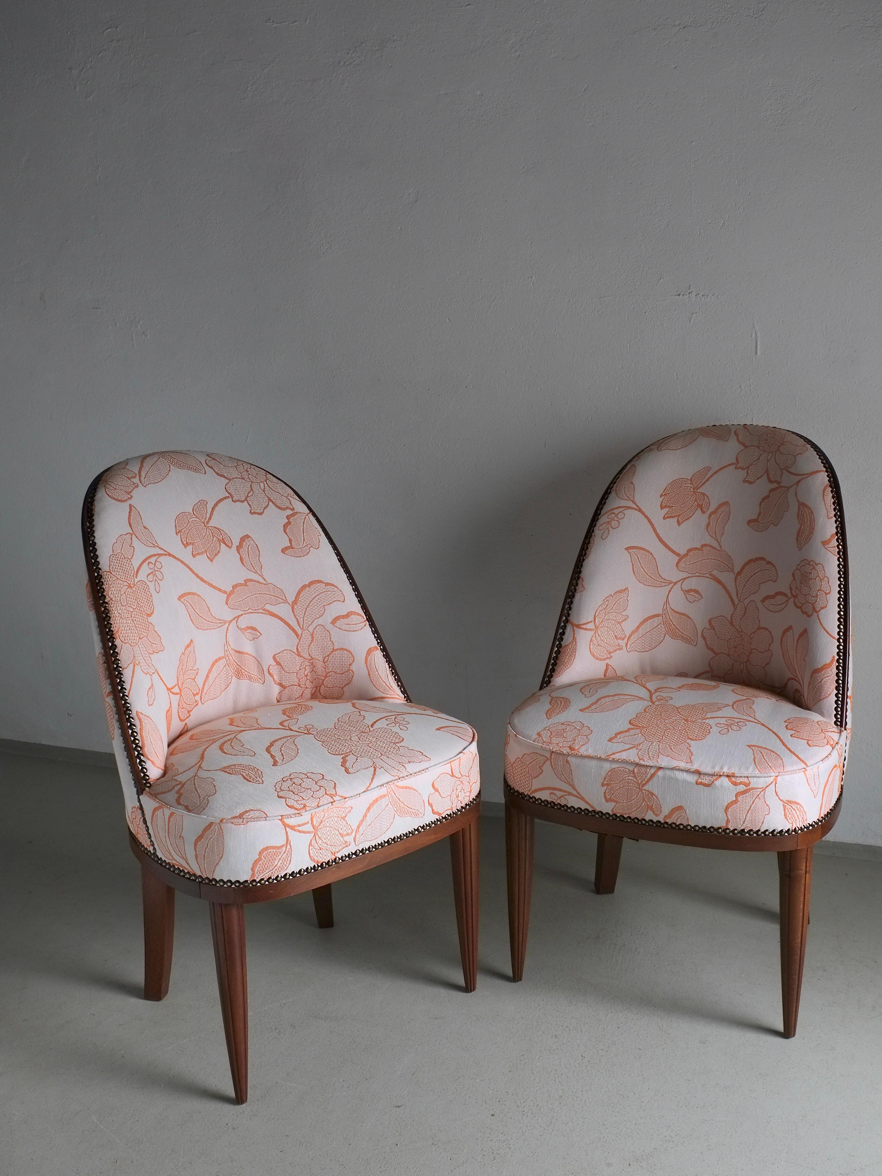 Set di 2 sedie con schienale curvo in mogano Art Déco, Francia, anni '20 in vendita 5