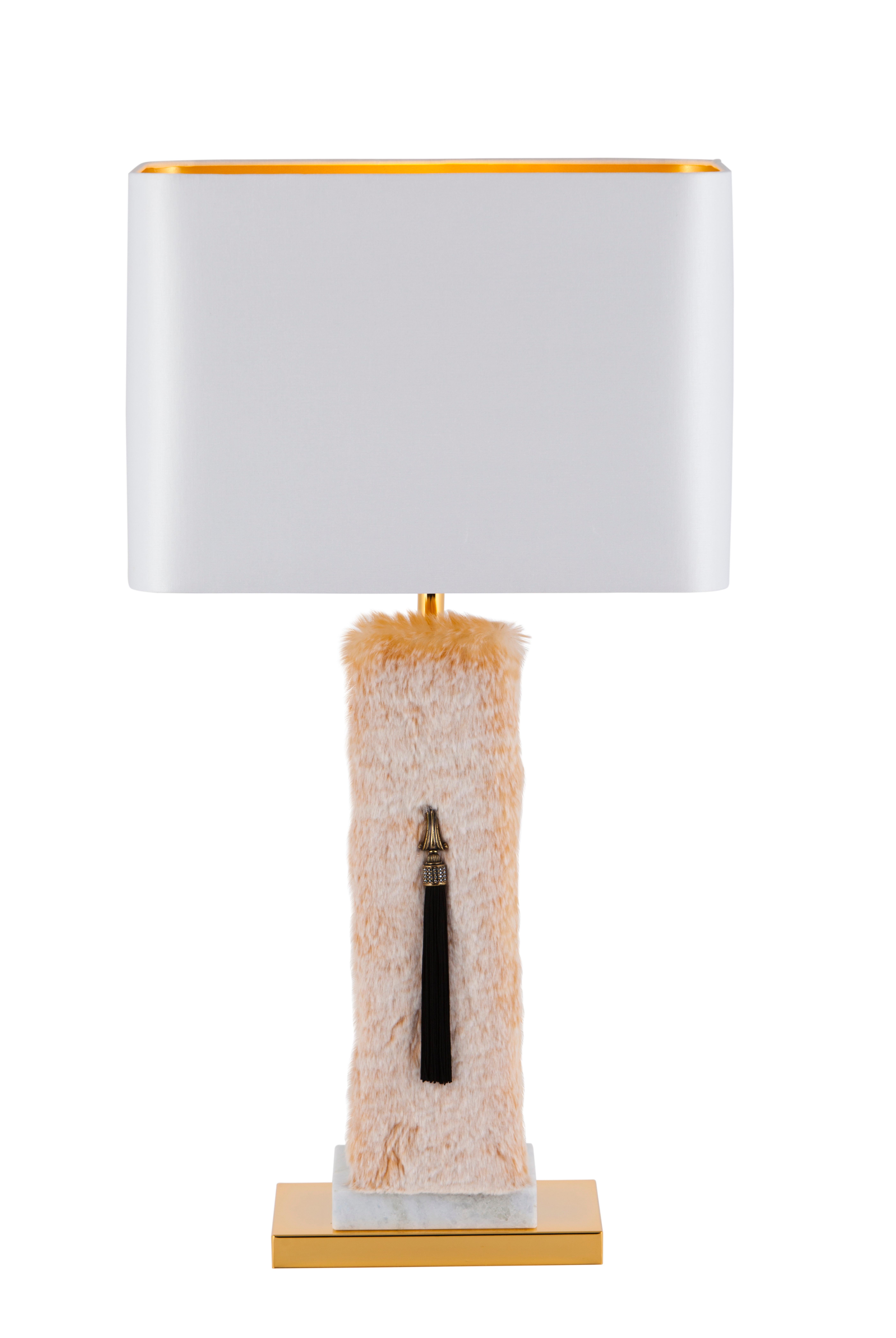 XXIe siècle et contemporain Ensemble de 2 lampes de bureau Art Déco Matos, abat-jour beige, fausse fourrure, par Greenapple en vente