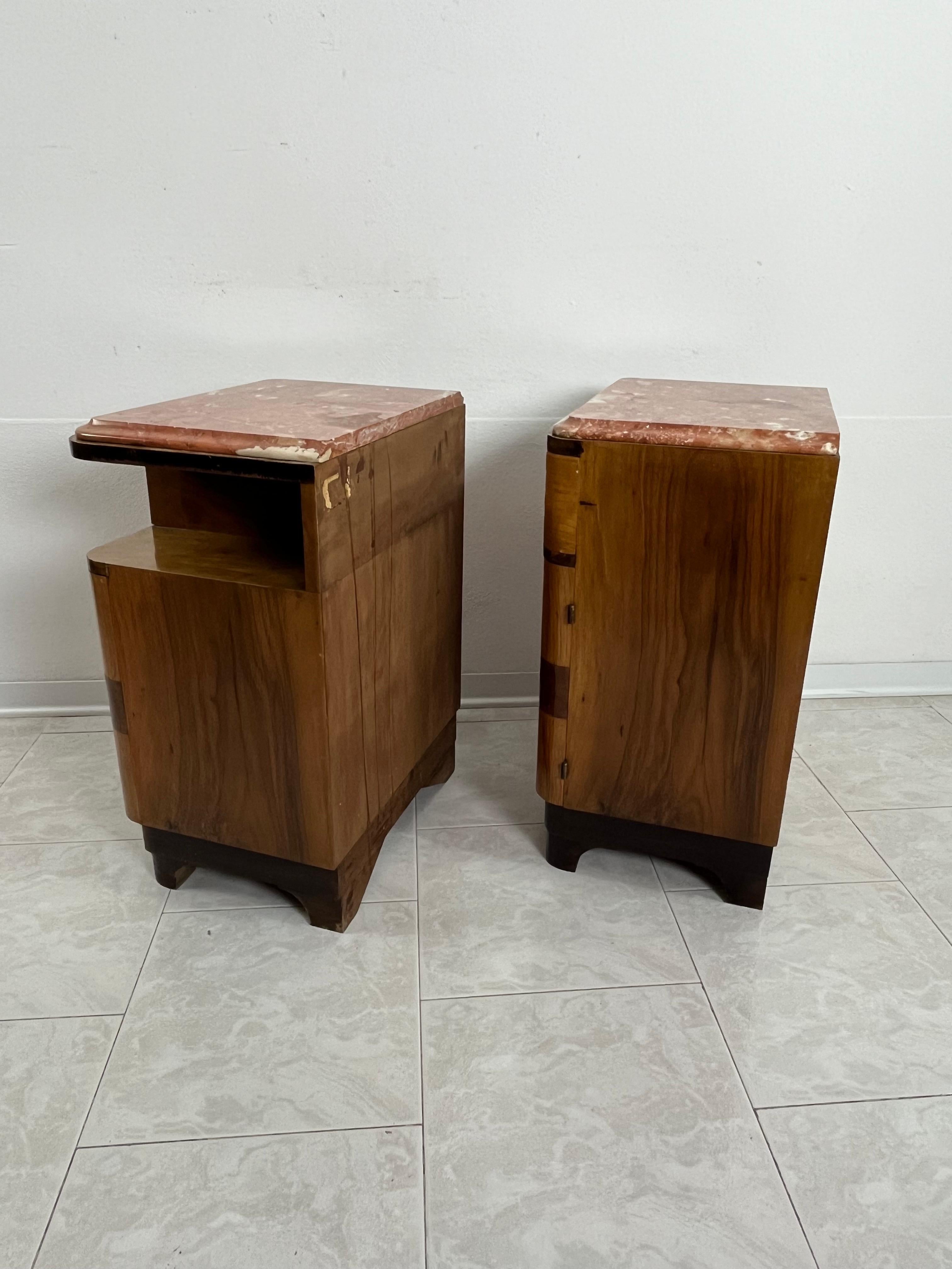 Set di 2 comodini in legno e marmo Art Déco metà secolo 1940 in vendita 5
