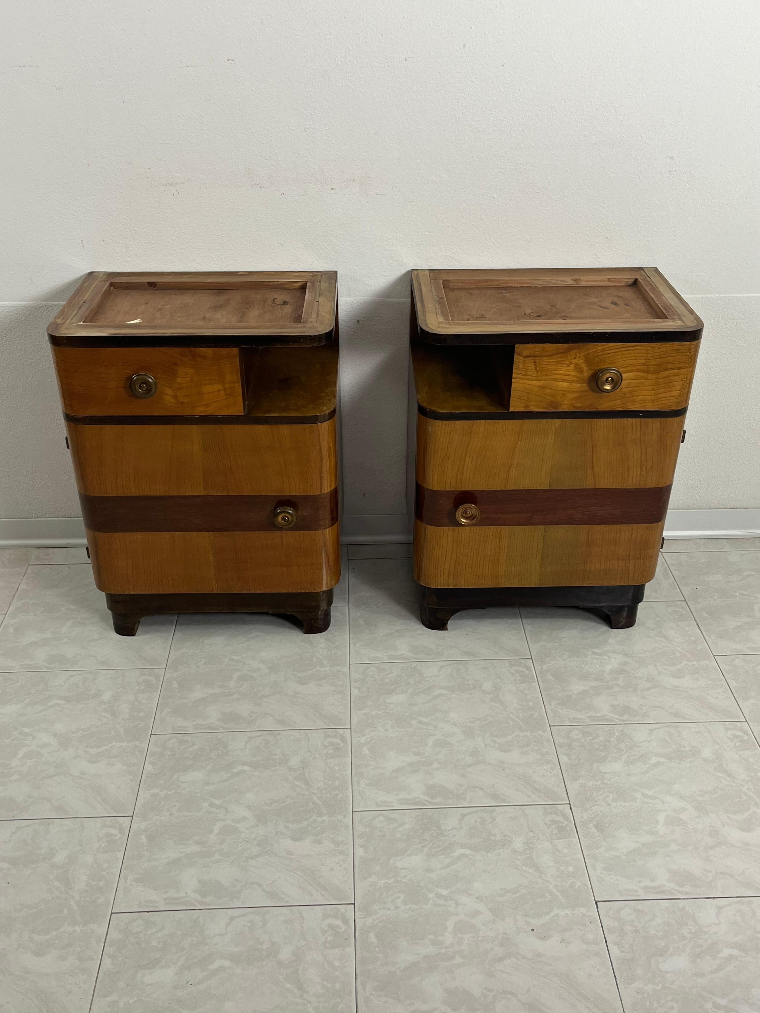 Set di 2 comodini in legno e marmo Art Déco metà secolo 1940 in vendita 7
