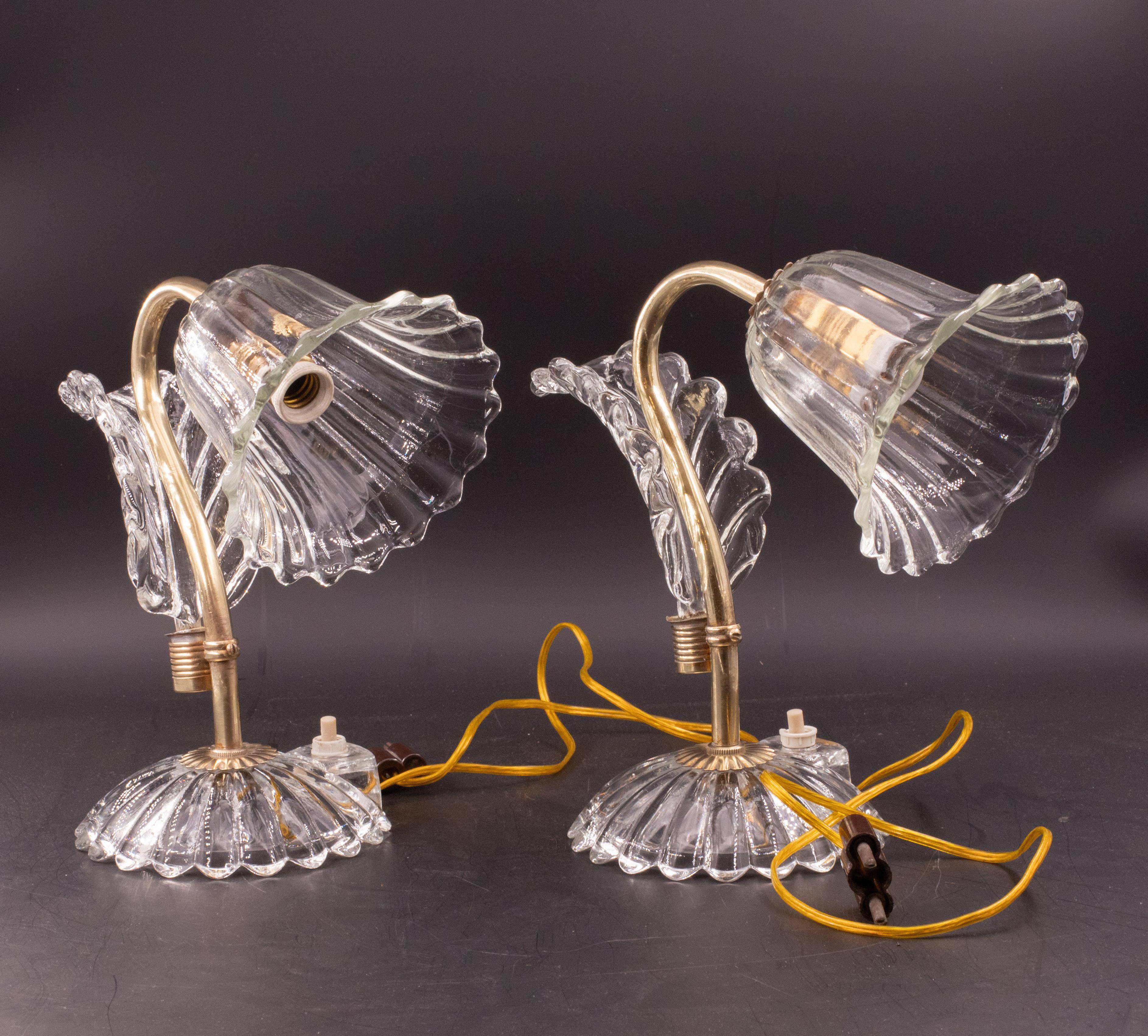 2er-Set Art Decò Murano Glas Barovier e Toso Tischlampe, 1940 (Mitte des 20. Jahrhunderts) im Angebot
