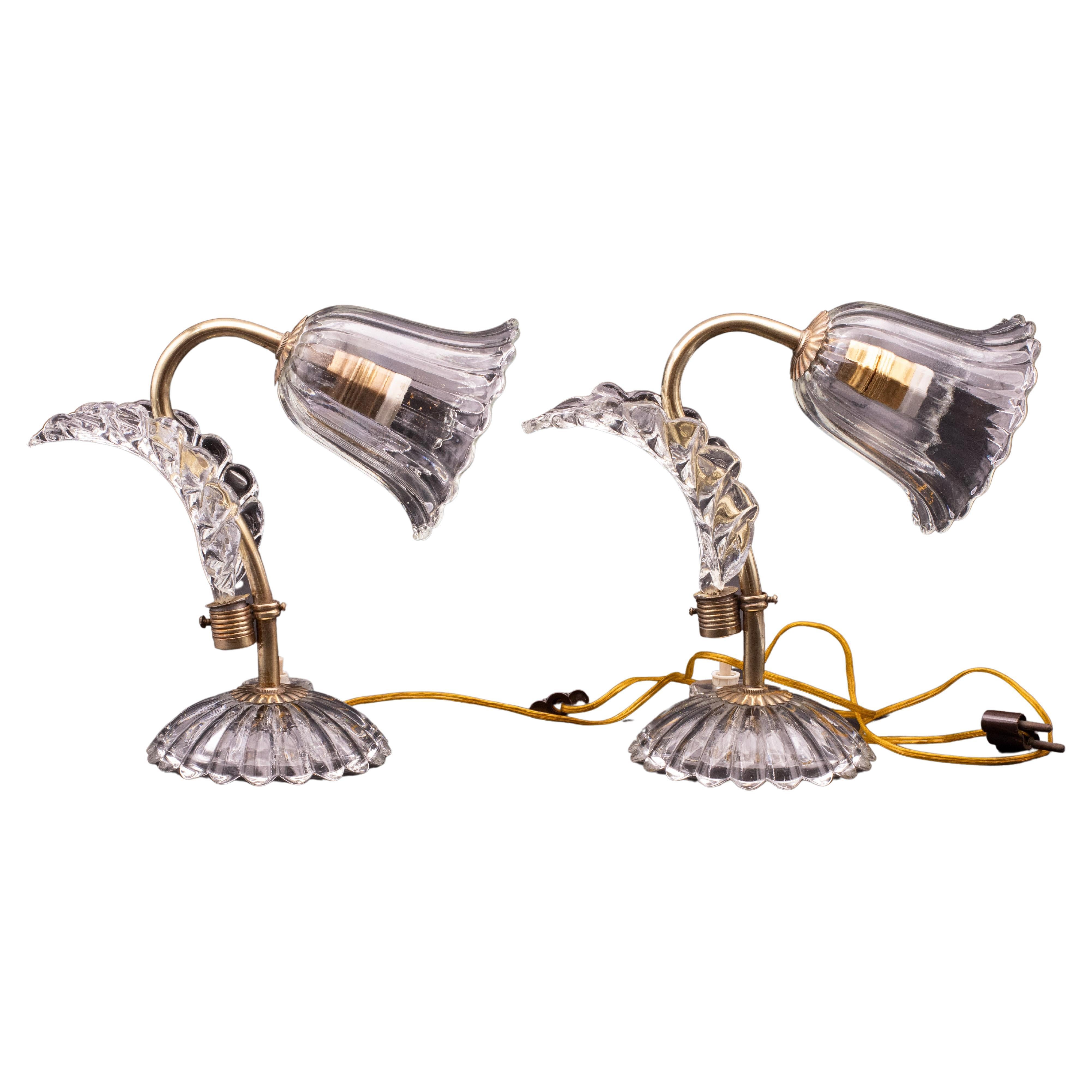 Set of 2 Art Decò Murano Glass Barovier e Toso Table Lamp, 1940