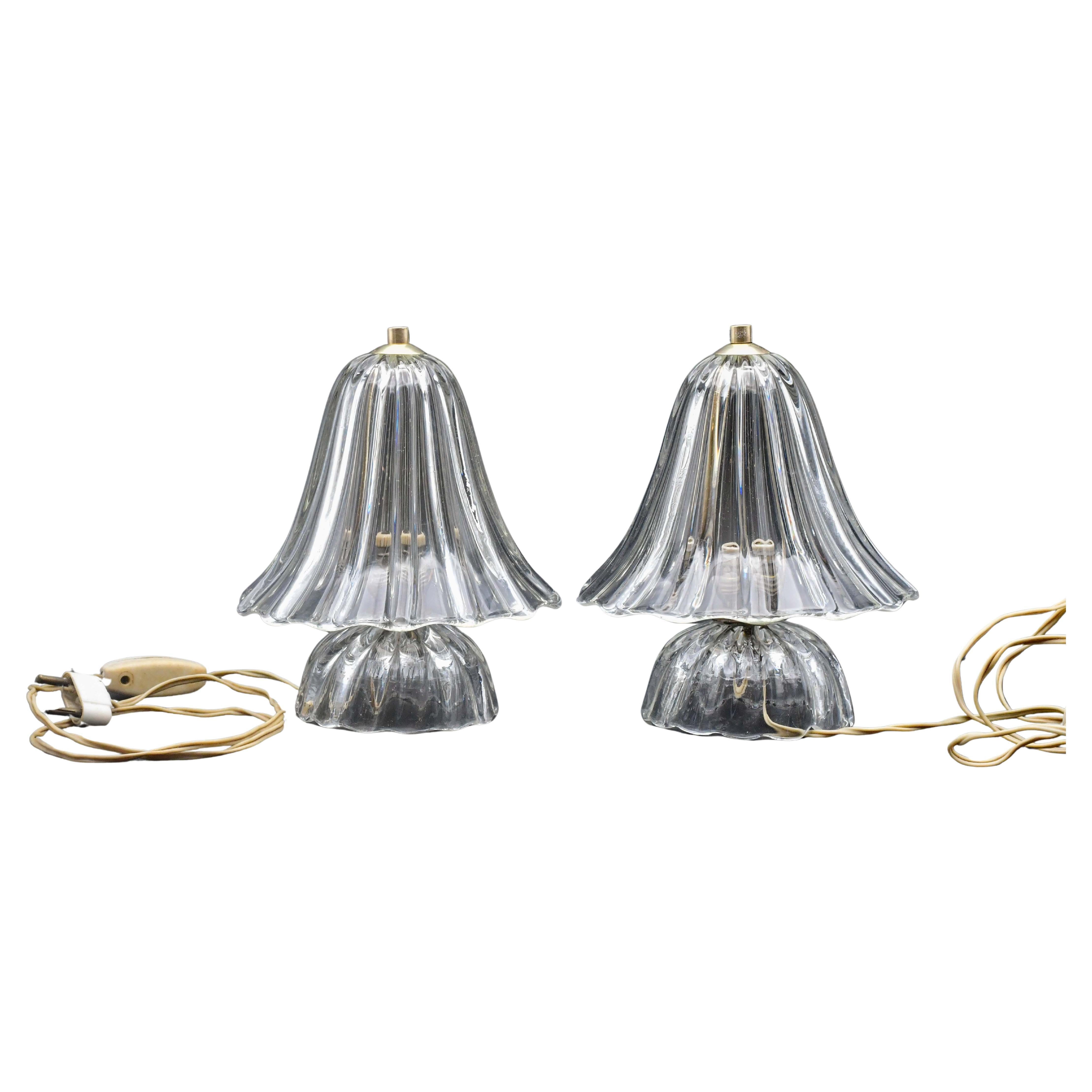 Set of 2 Art Decò Murano Glass Barovier e Toso Table Lamp, 1950