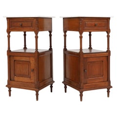 Set of 2 Art Deco nightstands in oak with carrara marble top, France 1930s