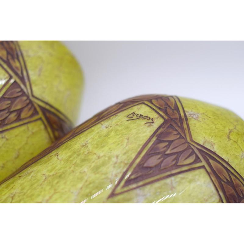 Set of 2 Art Deco Ovoid Vases by F-T Legras, 1920s For Sale 6
