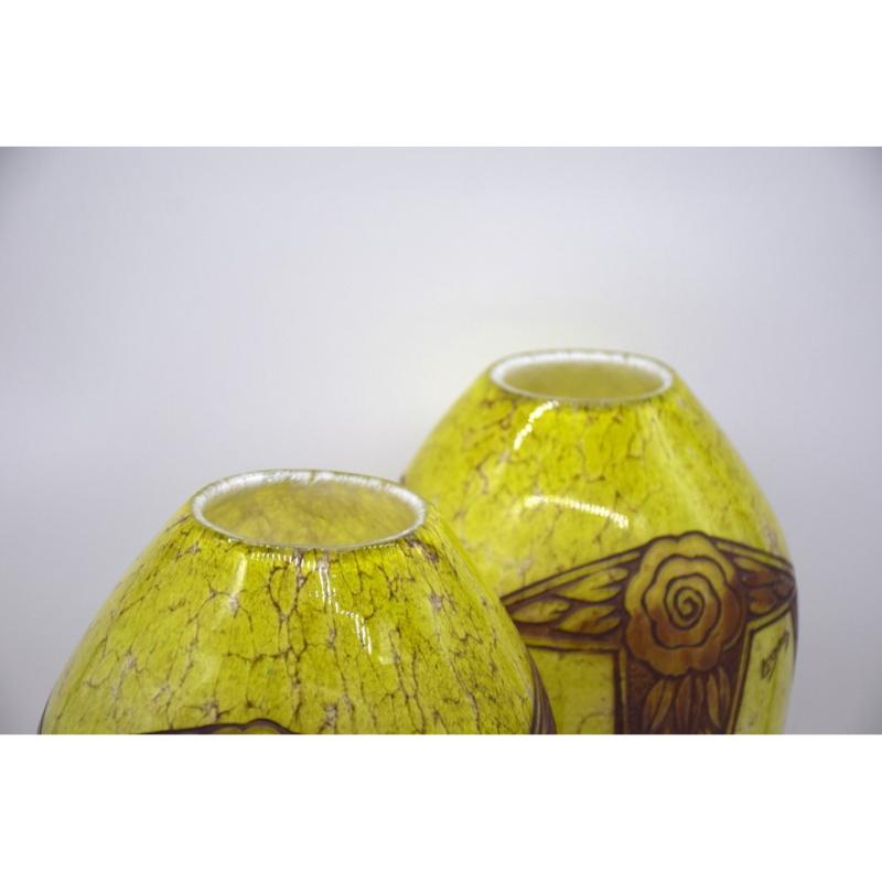 Set of 2 Art Deco Ovoid Vases by F-T Legras, 1920s For Sale 13