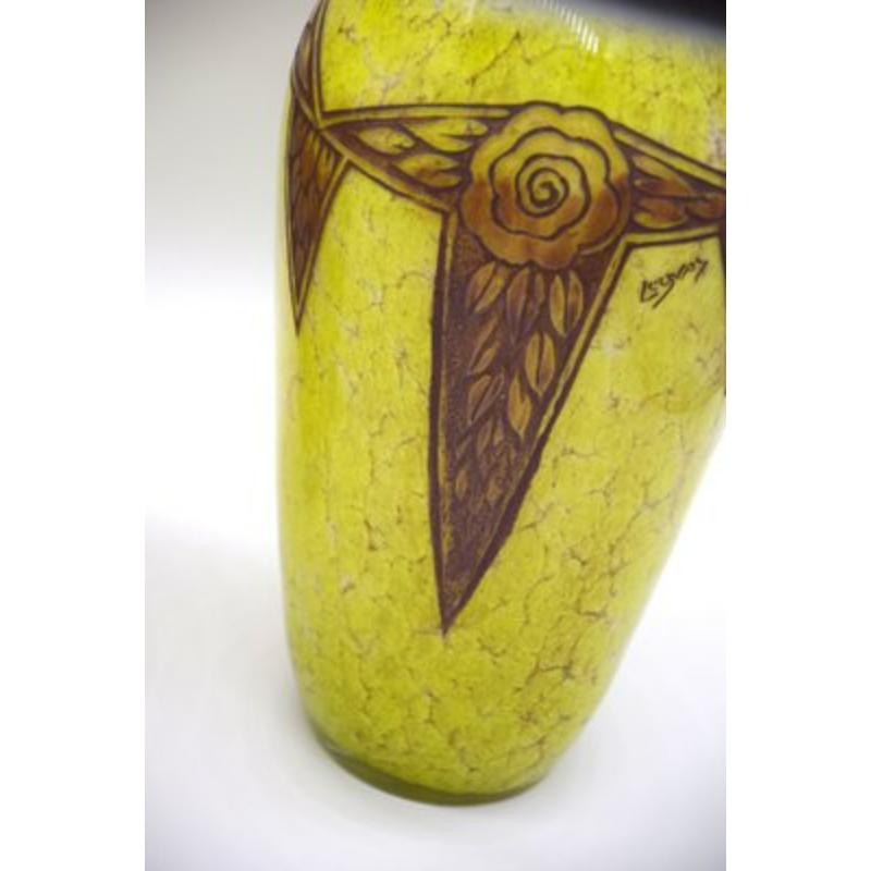French Set of 2 Art Deco Ovoid Vases by F-T Legras, 1920s For Sale