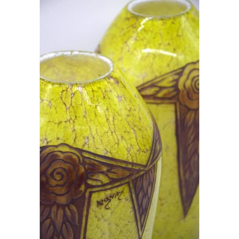 Set of 2 Art Deco Ovoid Vases by F-T Legras, 1920s In Excellent Condition For Sale In Andrézieux-Bouthéon, FR