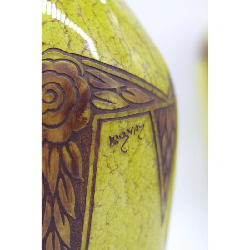 20th Century Set of 2 Art Deco Ovoid Vases by F-T Legras, 1920s For Sale