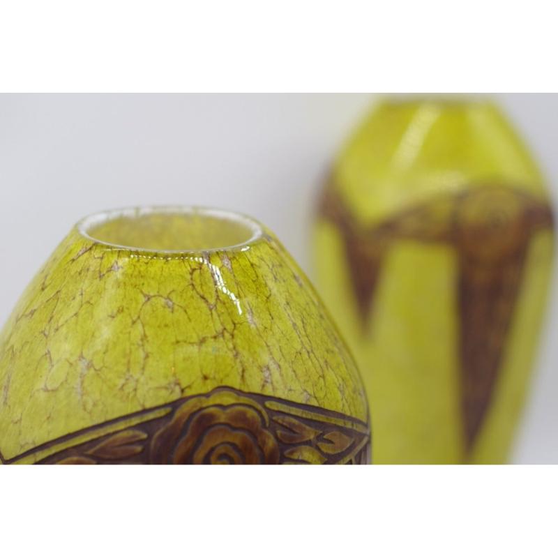 Set of 2 Art Deco Ovoid Vases by F-T Legras, 1920s For Sale 1