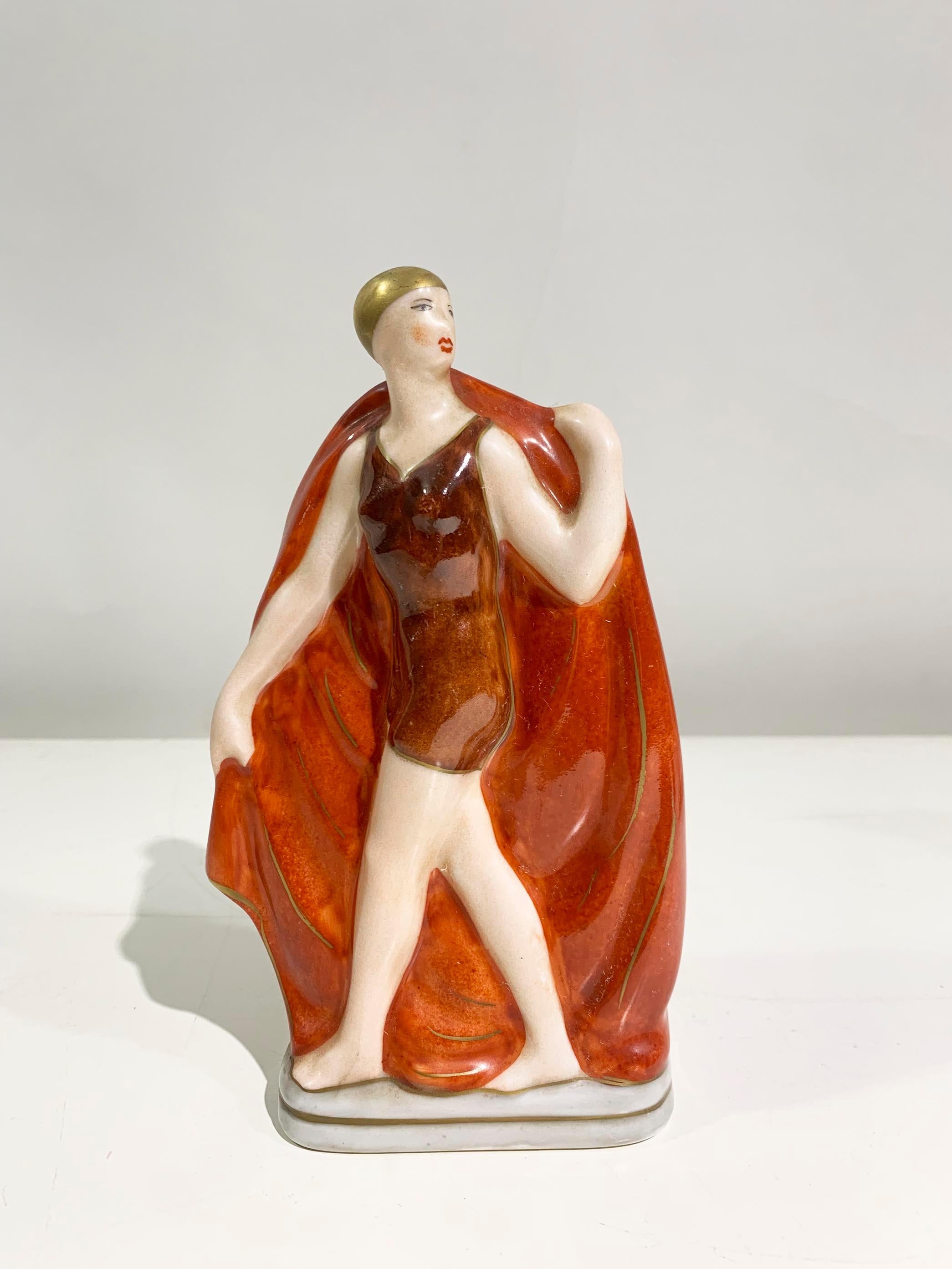 Set of 2 Art Deco Porcelain Figurines Signed Amelin - Rauche / 