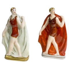 Used Set of 2 Art Deco Porcelain Figurines Signed Amelin - Rauche / "Limoges France"
