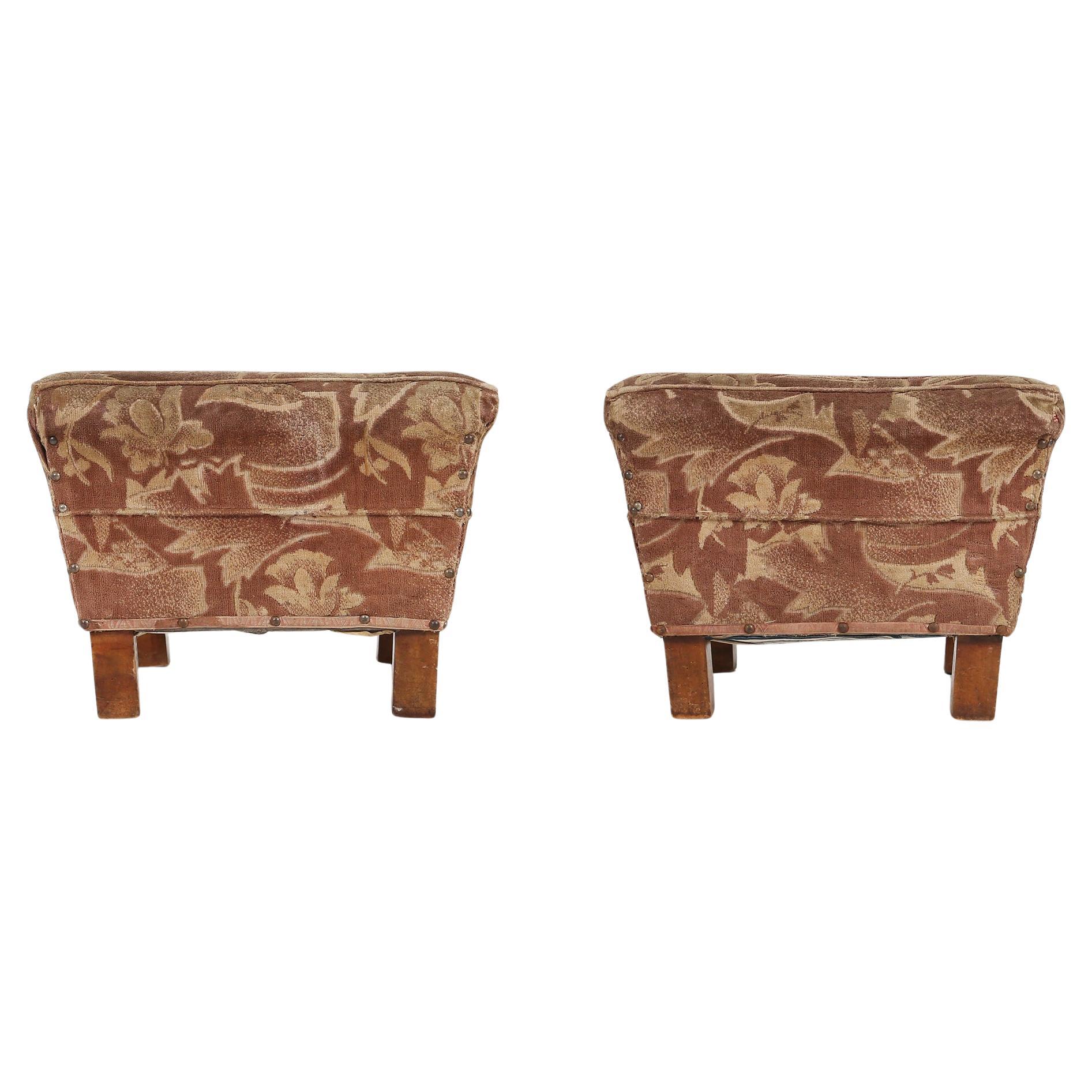 Ensemble de 2 poufs Art Déco avec tapisserie d'origine, France 1930