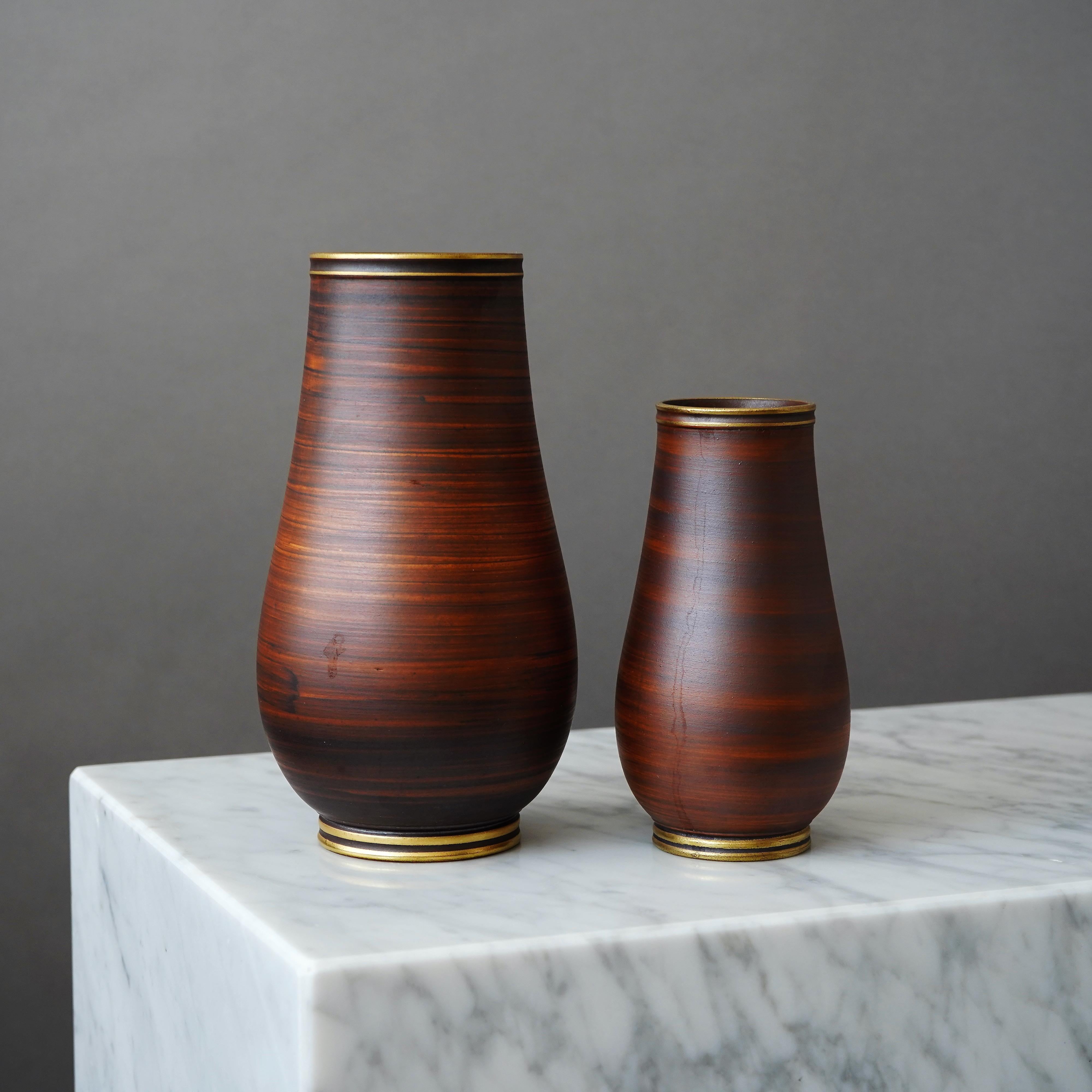 Set of 2 Art Deco Stoneware Vases by Gunnar Nylund for ALP, Sweden, 1930s 3