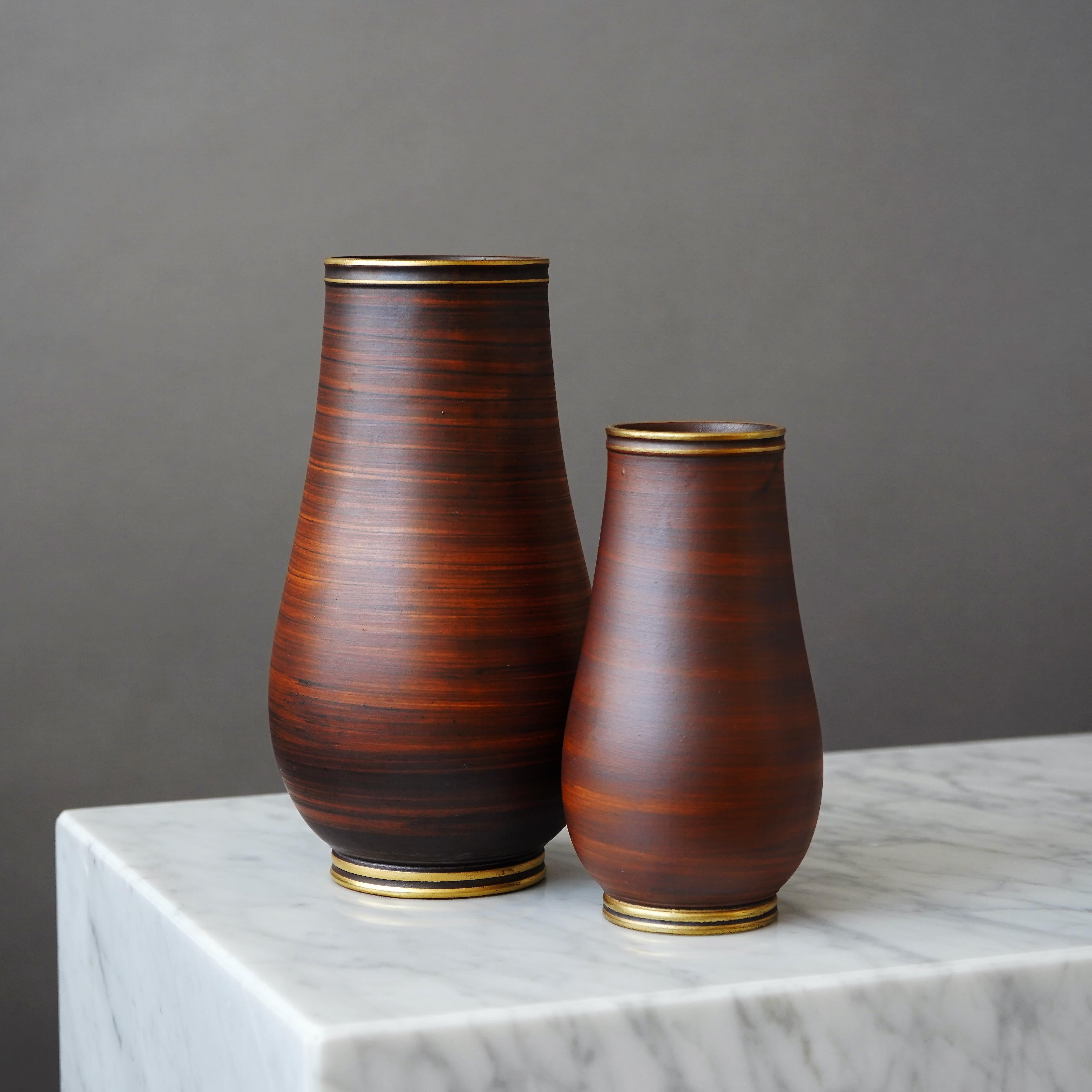 Swedish Set of 2 Art Deco Stoneware Vases by Gunnar Nylund for ALP, Sweden, 1930s