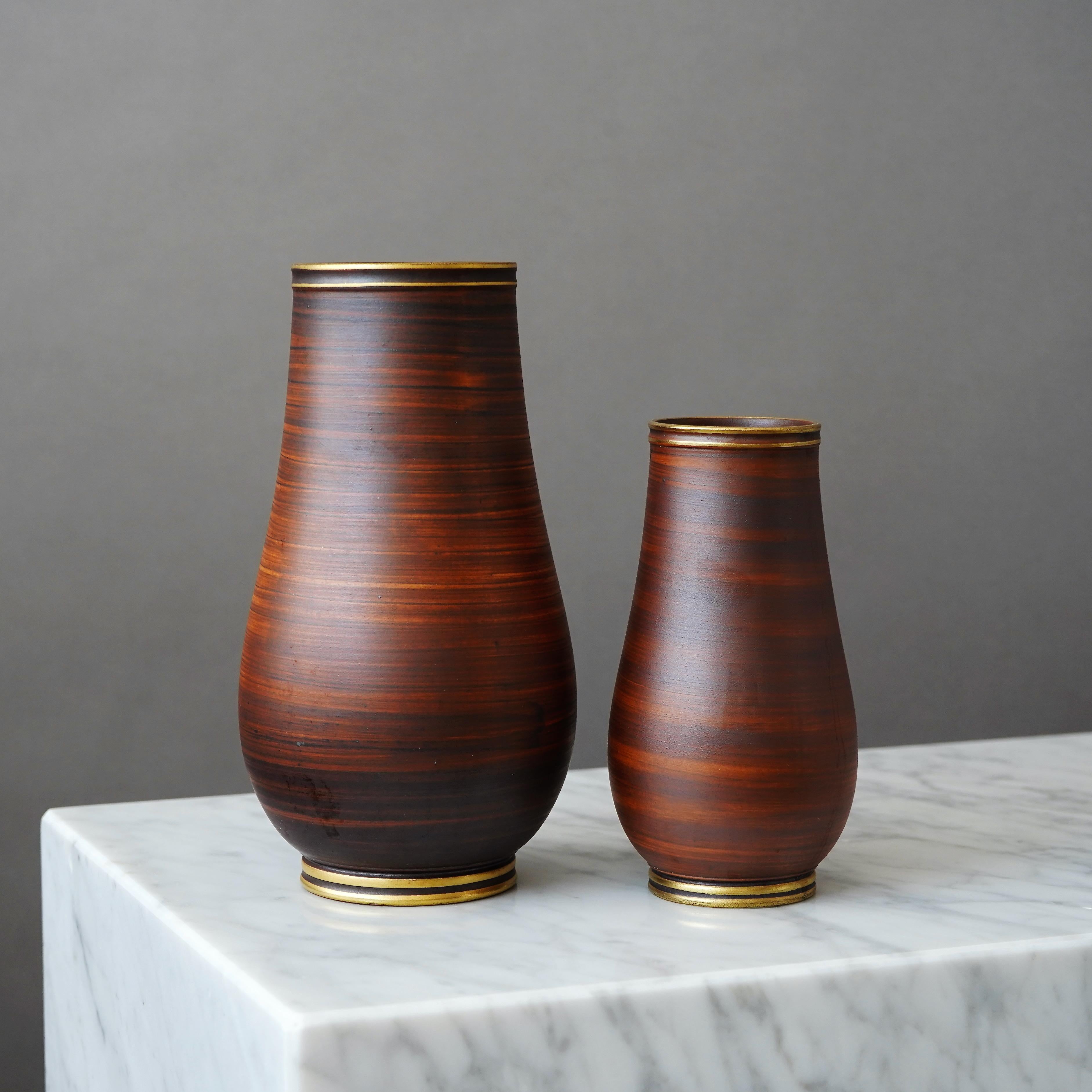 Set of 2 Art Deco Stoneware Vases by Gunnar Nylund for ALP, Sweden, 1930s 2
