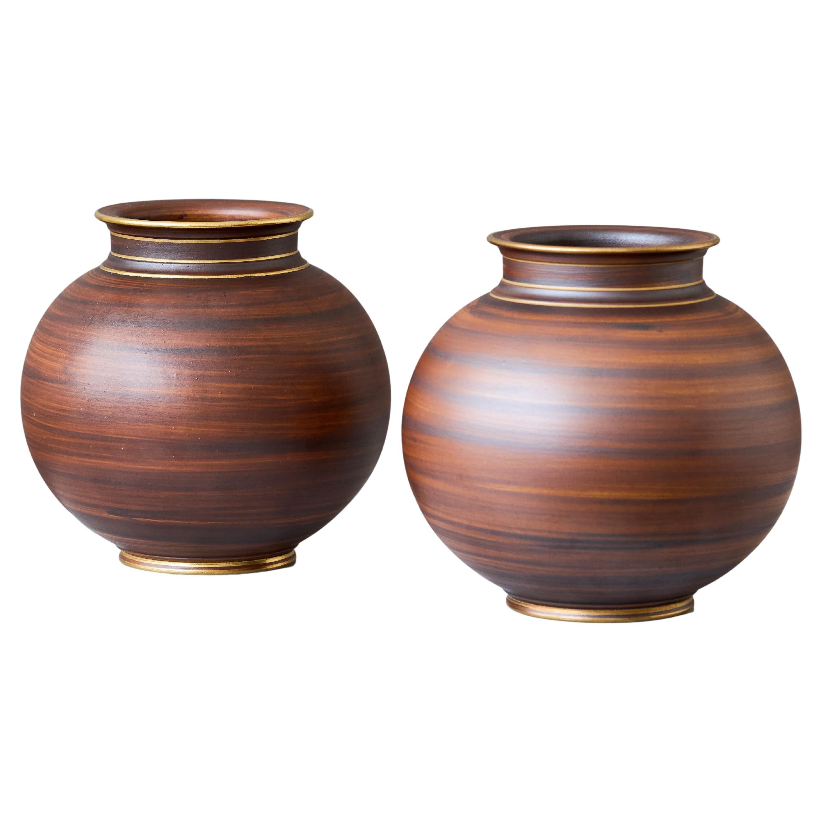 Juego de 2 jarrones de gres Art Déco de Gunnar Nylund para ALP, Suecia, años 30 en venta