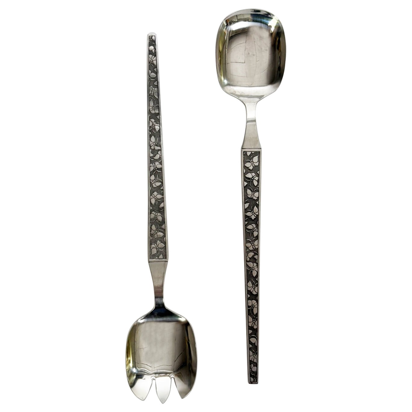 Set of 2 Art Deco Style Metal Salad Servers, France, 20th Century