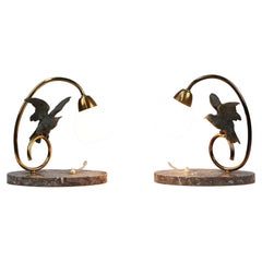 Set of 2 Art Deco table/bedsite lamps in brass, Belgium ca. 1940