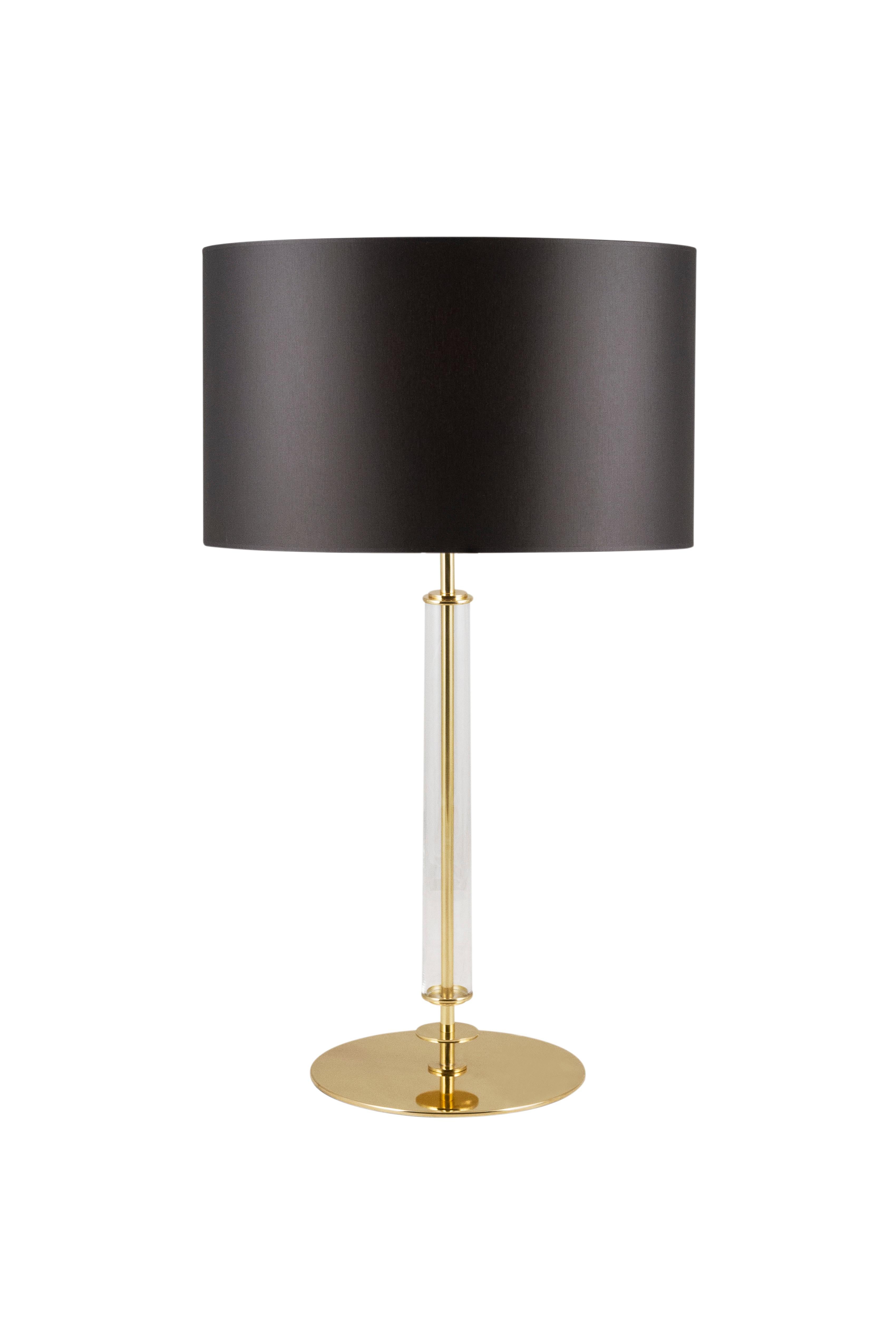 Brass Set of 2 Art Deco Table Lamps, Vaz Table Lamp, Black Shade, Handmade in Portugal For Sale