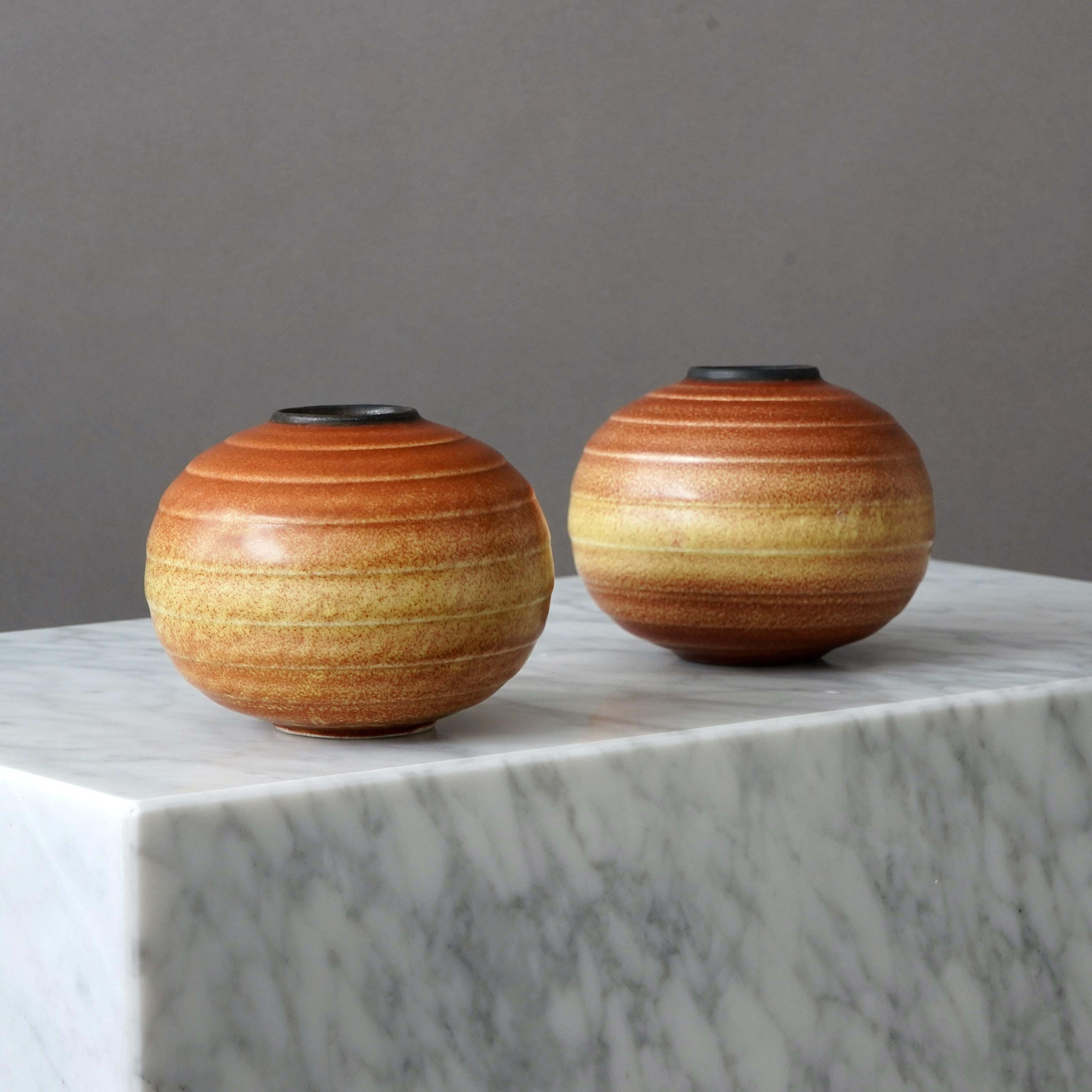 Glazed Set of 2 Art Deco Vases by Rörstrand, Sweden, 1930s For Sale