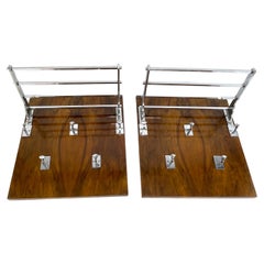 Antique Set of 2 Art Deco wall coat rack chrome wood coat rack, 1930s