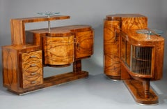 Set of 2 Art Déco walnut cabinets : a bar and a sideboard