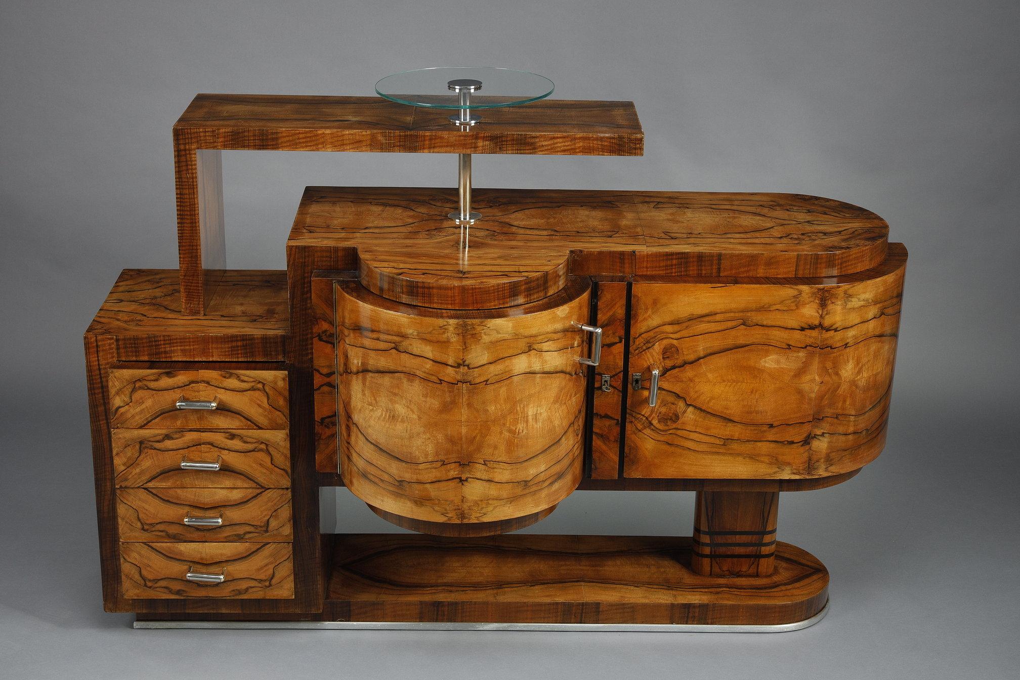 Set di 2 armadi Art Déco in noce: un bar e una credenza In condizioni buone in vendita a Paris, FR