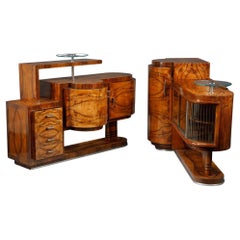 Set of 2 Art Déco walnut cabinets : a bar and a sideboard
