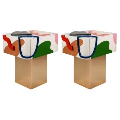 Set di 2 Comodini Fauves di ispirazione artistica in legno laccato e marmo di Malabar