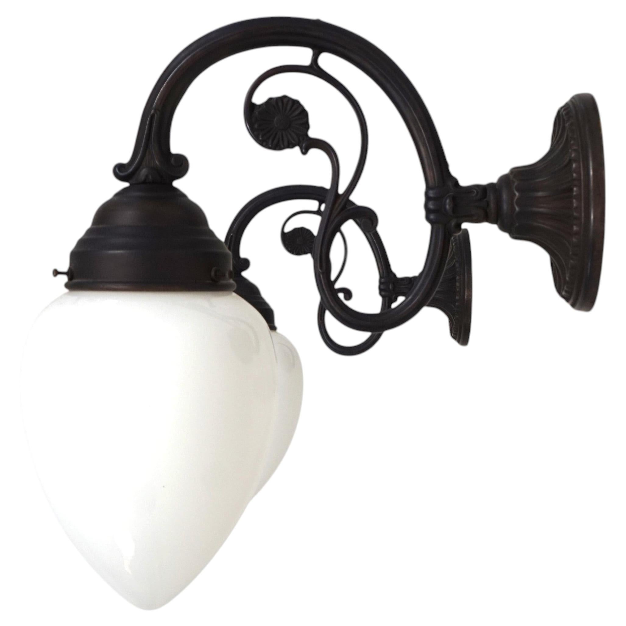 Art Nouveau Wall Lights Set of 2, Brass, Floral Design, Germany
