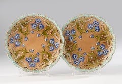 Set of 2 Art Nouveau Majolica Plates - Villeroy & Boch - Forget-Me-Not