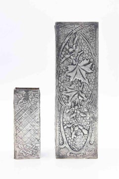Set of 2 Art Nouveau Pewter Vases, Italy, Early 20th Century