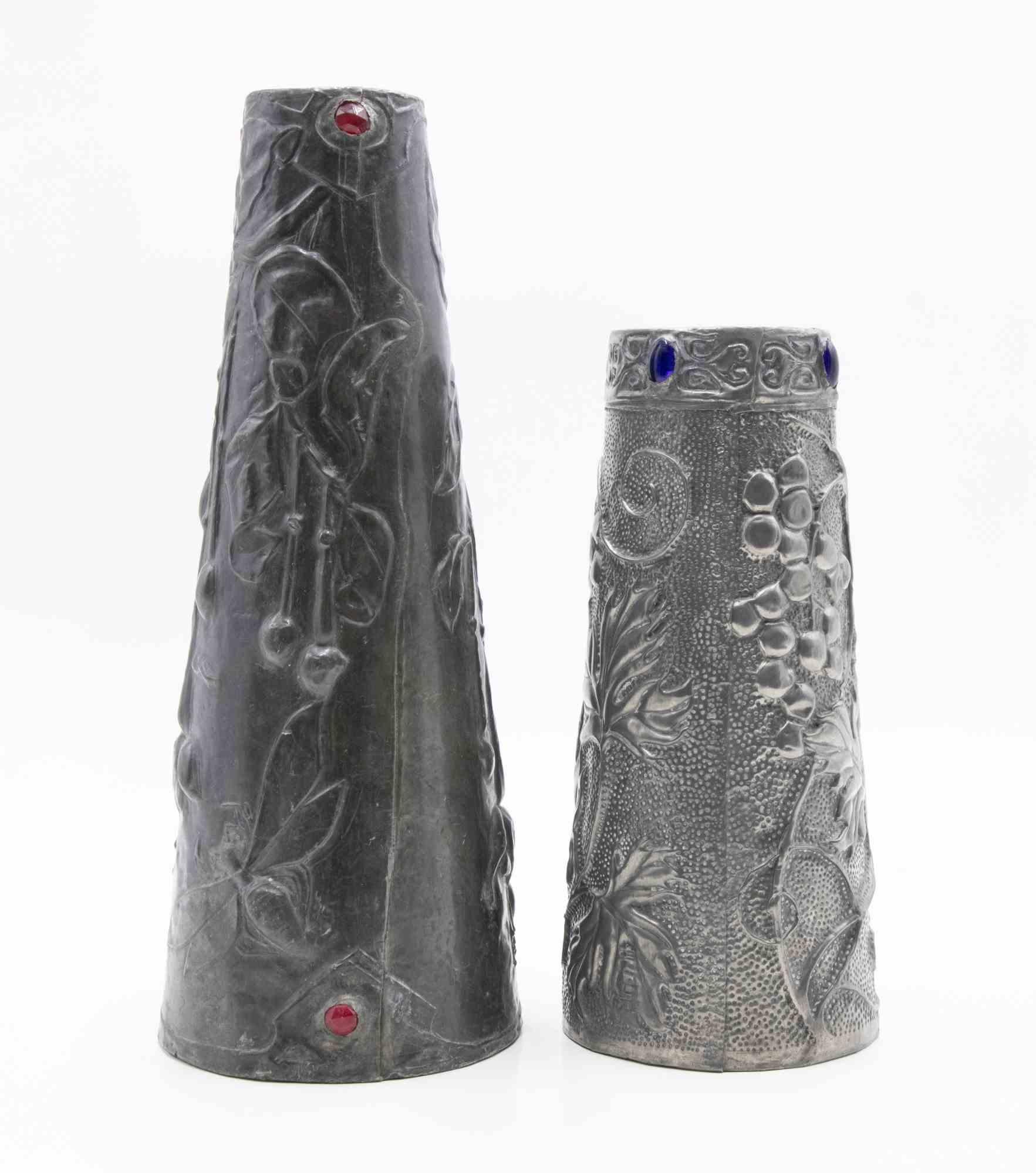 Set di 2 vasi in peltro Art Nouveau, Italia, inizio XX secolo in vendita 1