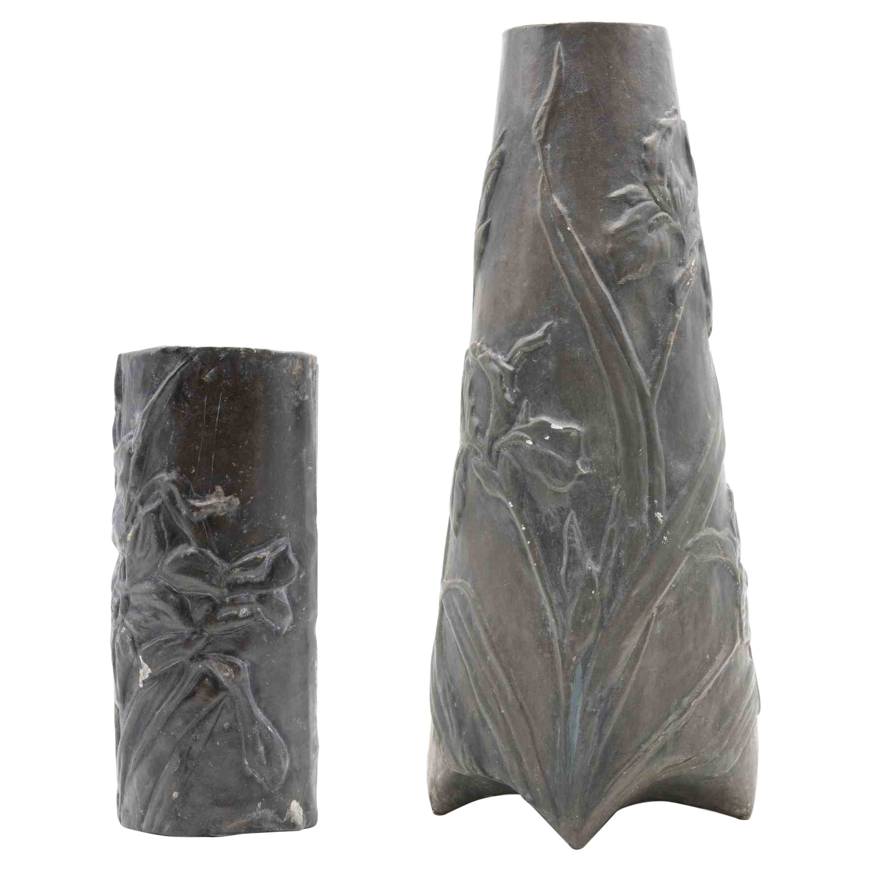 Juego de 2 jarrones de peltre Art Nouveau, Italia, Principios del siglo XX