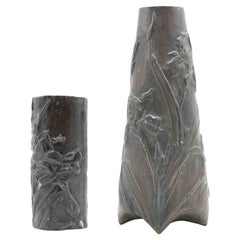 Juego de 2 jarrones de peltre Art Nouveau, Italia, Principios del siglo XX